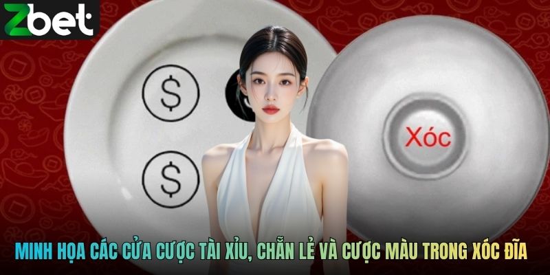 Minh họa các cửa cược tài xỉu, chẵn lẻ và cược màu trong xóc đĩa